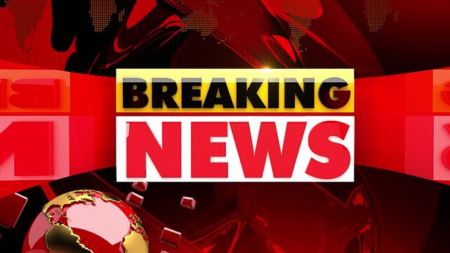 Breaking News Animation &ndash; Red and Black Urgent TV News Graphic with 3D Globe and Alert Overlay_4k resolution