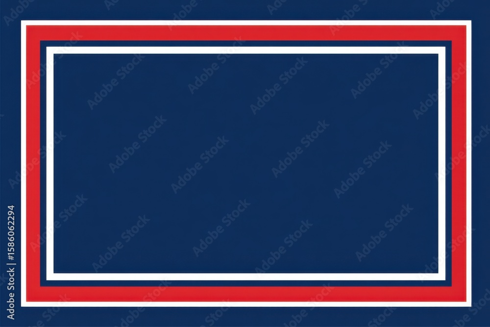 Poster blue, white, and red horizontal rectangular frame on a solid background for an american card templat