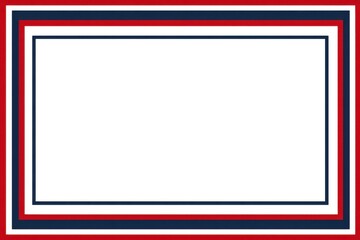 A simple blank rectangular frame in red, white, and blue for writing on It is isolated against an off-white background The border of the box has a bold outline in navy blue Generative AI