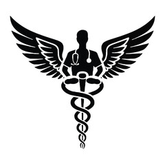 Fototapeta premium Winged Healthcare Guardian Vector Illustration Featuring Caduceus Symbol 