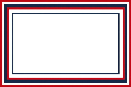 A simple blank rectangular frame in red, white, and blue for writing on It is isolated against an off-white background The border of the box has a bold outline in navy blue Generative AI