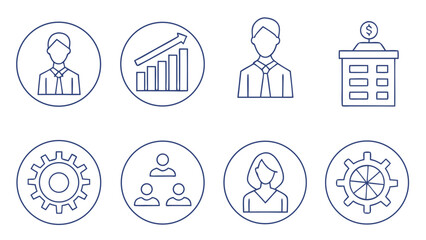 Business icons set people graph building gear vector