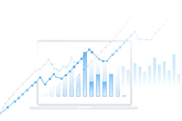 Abstract Financial Growth Chart with Circles Lines and Bars on Black Background