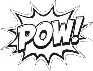 Comic book style "POW!" explosion graphic with black outlines and white fill, featuring an exclamation point.