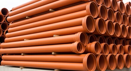 orange wide long sewer pipes tubes network creating a stack pattern	
