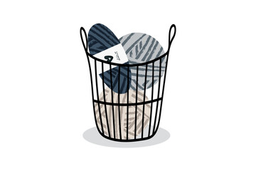 Vector illustration of yarn ball and skein with knitting needles and crochet hooks. Hand drawn style, cozy craft theme. Includes wool thread, sewing accessories, and handmade elements. Concept of knit