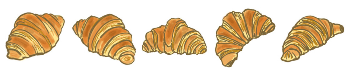 Hand-drawn Croissant Illustration Set — Bakery Pastry Breakfast Doodle