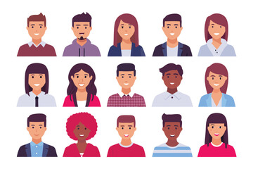 Diverse Portrait Collection: A collection of illustrated portraits showcasing a diverse range of individuals, each exuding unique personality, offering versatile options for conceptual projects.