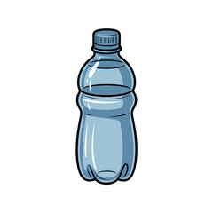 Plastic water bottle in clear blue color on a white background