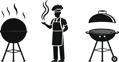 Silhouette Grill vector design, Grill Logo and icon design, Set of Grill Illustration vector design