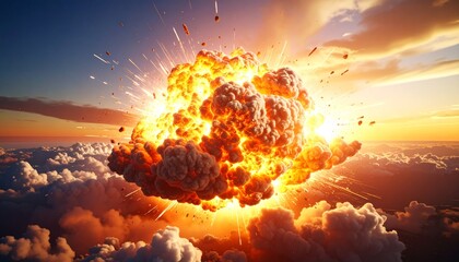 High-Definition Slow Motion Explosion Captured in Stunning Detail: Fiery Blast Wave, Shrapnel, Smoke Plume, and Shockwave Rippling Outward in a Cinematic Display of Raw Destructive Power