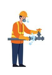 Gas leak detection using soap solution on flat vector illustration