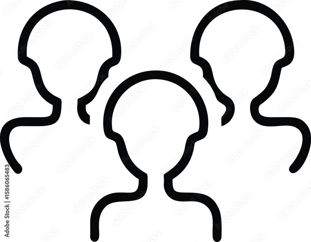 Poster simple line drawing showing group of three people icon outline vector