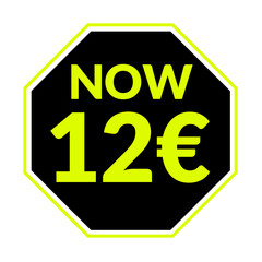Now 1 2 4 5 6 7 8 9 10 11 12 13 14 15 16 17 18 19 20 € euro price tag, black colour png, Now € sale png, discount green badge png