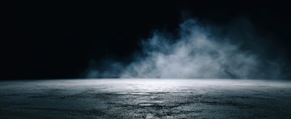 The atmospheric fog enveloping a dark reflective surface in a mystical setting.