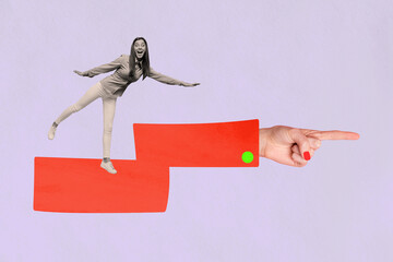 Collage of businessman businesswoman walking on pointing hand and steps symbolizing growth career...