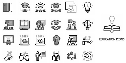 Education 24 color Grew icons. Vector illustration.
