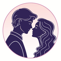 Couple Silhouettes Facing Each Other in a Pink Circle