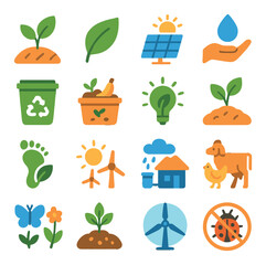 hop environmental and sustainability modern flat style. organic farming, eco-friendly, solar panel, water conservation, recycling bin, compost, green energy, sustainable