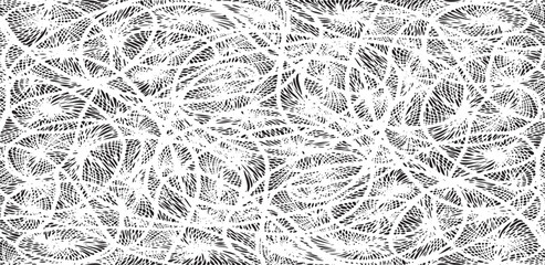 Monochrome texture composed of irregular graphic elements. Distressed uneven grunge background. Abstract vector illustration. Overlay for interesting effect and depth. Isolated on white background.
