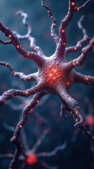 Close-up of a neuron cell firing and transmitting an electrical signal through a neural network