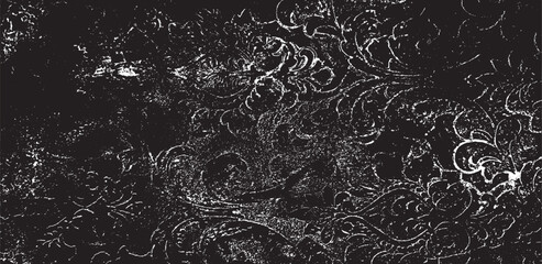Monochrome texture composed of irregular graphic elements. Distressed uneven grunge background. Abstract vector illustration. Overlay for interesting effect and depth. Isolated on white background.
