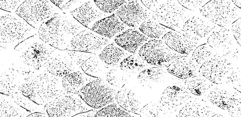 Monochrome texture composed of irregular graphic elements. Distressed uneven grunge background. Abstract vector illustration. Overlay for interesting effect and depth. Isolated on white background.

