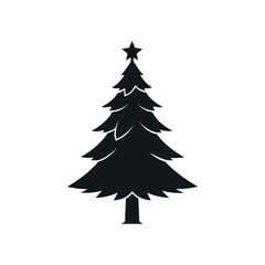 Fototapeta premium Black Christmas Tree Silhouette with Star Ornament on White Background Vector Graphic