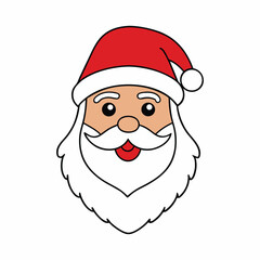 Cartoon Santa Claus Face with Red Hat White Beard and Mustache on White Background