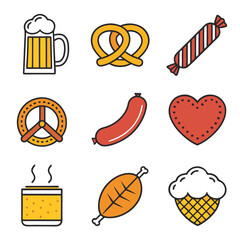 Flat Vector Oktoberfest Food and Drink Icons on White