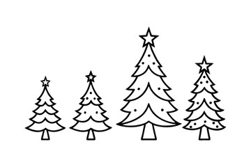 Christmas Tree Outlines with Stars and Decorations on White Background