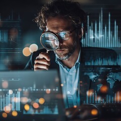 Businessman Deep in Thought Analyzing Technology for Strategic Decisions