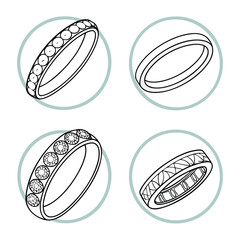 Set of Four Ring Illustrations in Black and White rings