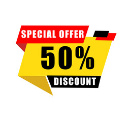50% off special offer discount banner isolated on white background