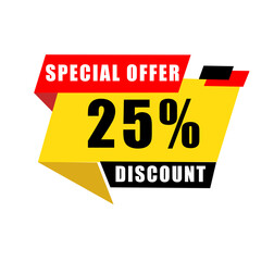Special offer 25% discount banner isolated on white background