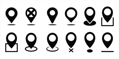 Location icon. Map pin icon set. location marker. location pin. Location or map pin icon symbol set. Location pointer. Black and red location icon set on white background. Vector illustration.