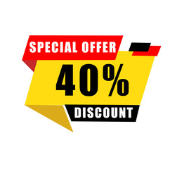 Special offer 40% discount banner isolated on white background