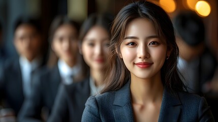 Fototapeta premium A confident business team celebrating a successful contract signing ceremony long title A group of stylishly dressed Asian professionals likely part