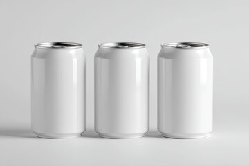 Three blank white aluminum drink cans