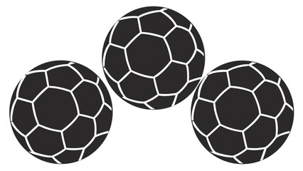 Obraz premium Three black soccer balls with white hexagonal patterns arranged on a white background
