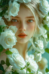 A woman with white roses in her hair