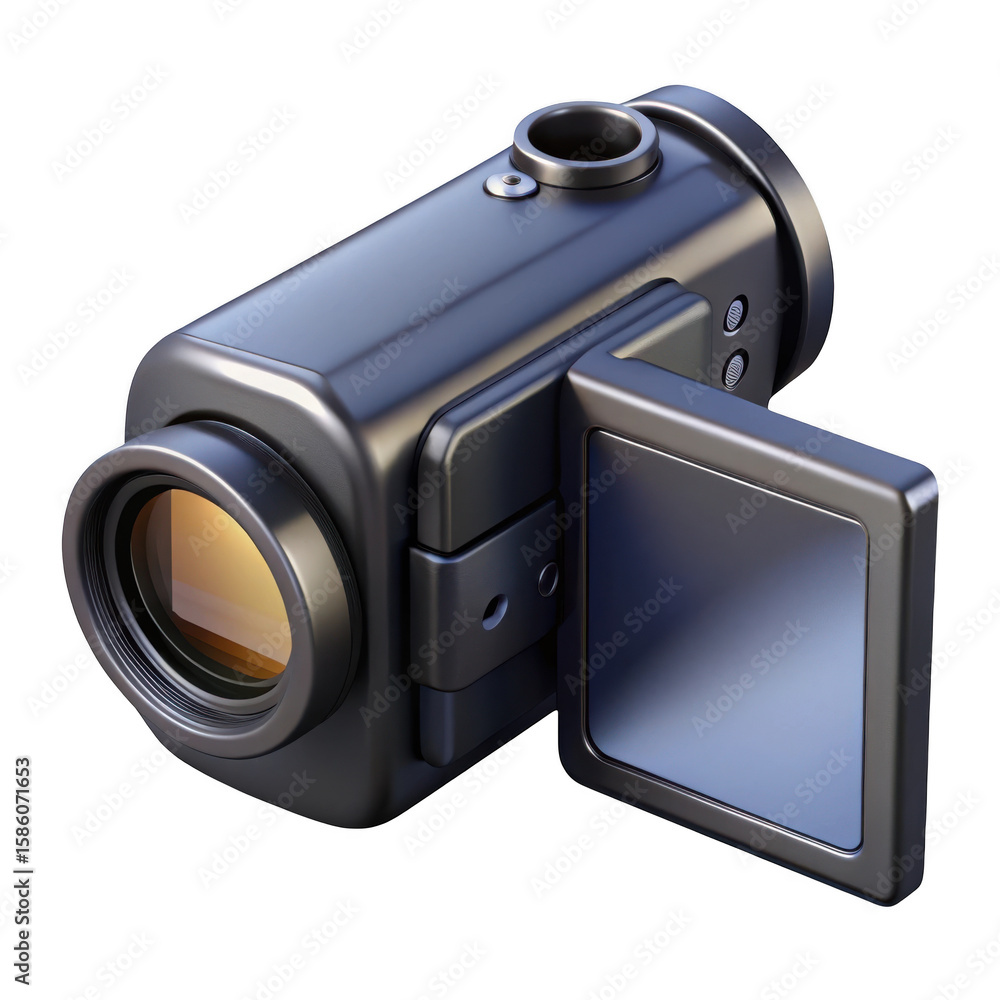 Poster modern digital camcorder with open screen isolated on transparent background