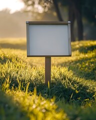 Blank sign stands in a grassy field, ready for custom message.