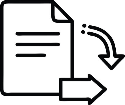 Simple of document migration with curved arrow pointing downward and outgoing arrow