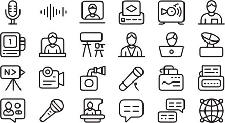 Broadcast media equipment and communication icons microphone soundwave