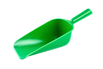 a green plastic shovel with a handle
