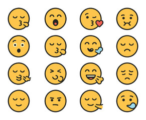 Fototapeta premium breathe emotions and expressions modern flat style. sighing face, yawning, blowing kiss, puffed cheeks, surprised breath, relief expression, breathing out, blowing