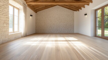 Obraz premium Spacious interior with wood accents and light.