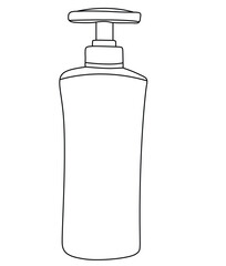 Cute cartoon hand drawn vector body lotion bottle outline.