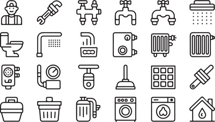 Obraz premium Plumbing and home maintenance icons plumber wrench